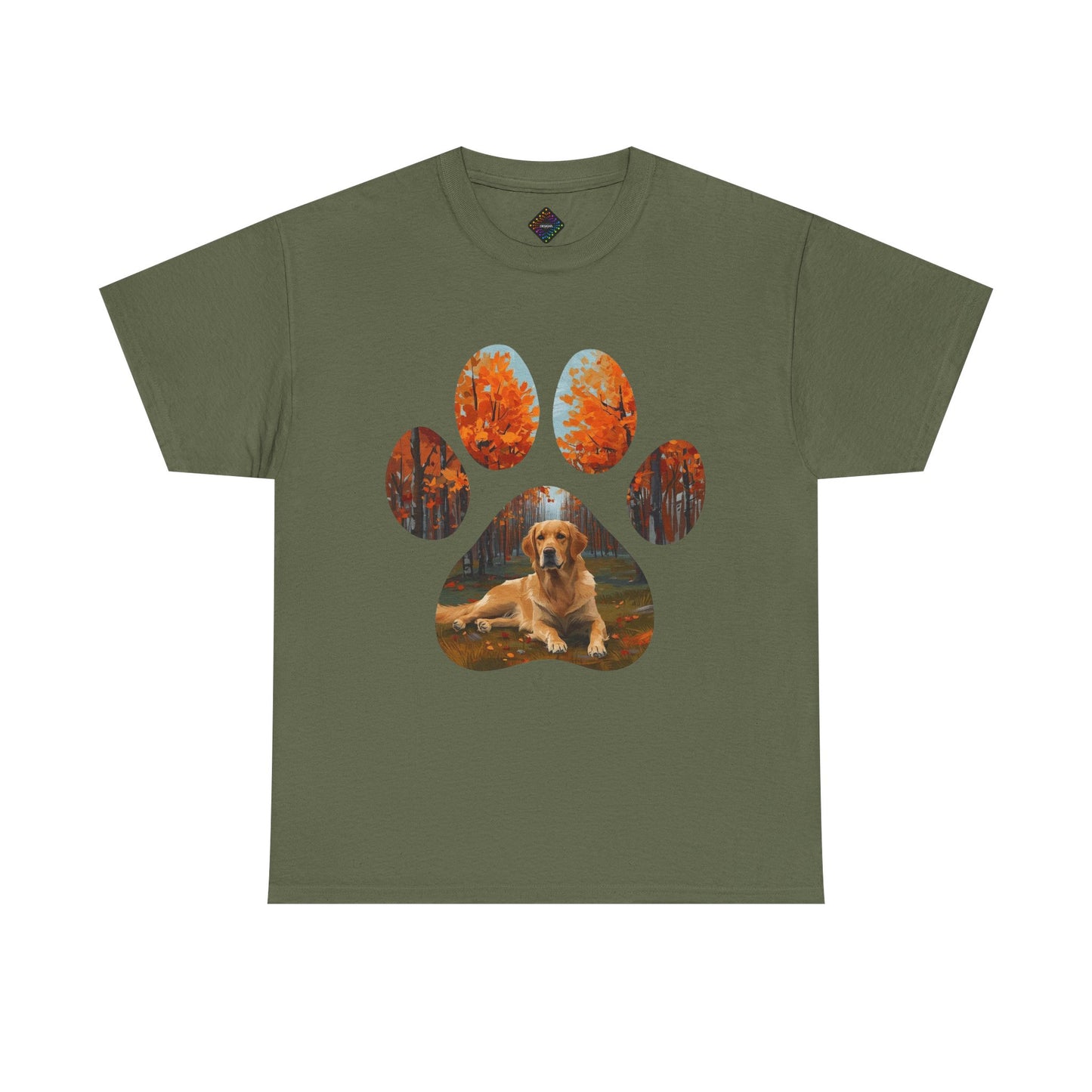 Dog Paw Photo Tee — Golden Retriever Autumn Design