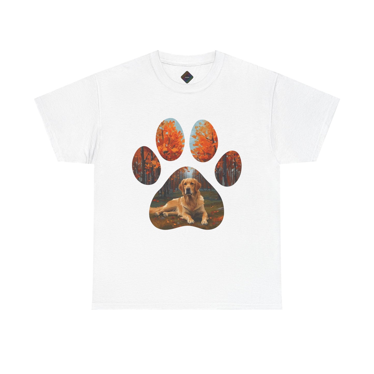 Dog Paw Photo Tee — Golden Retriever Autumn Design