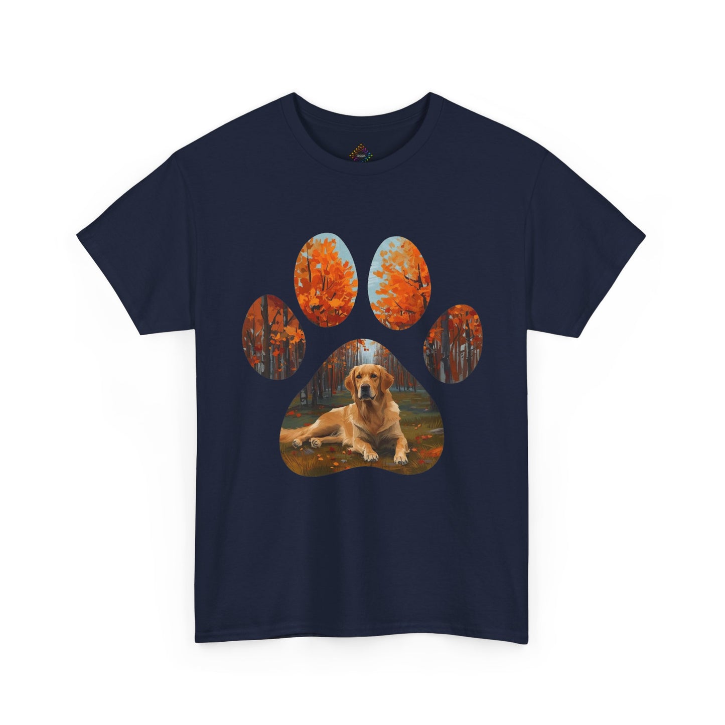 Dog Paw Photo Tee — Golden Retriever Autumn Design