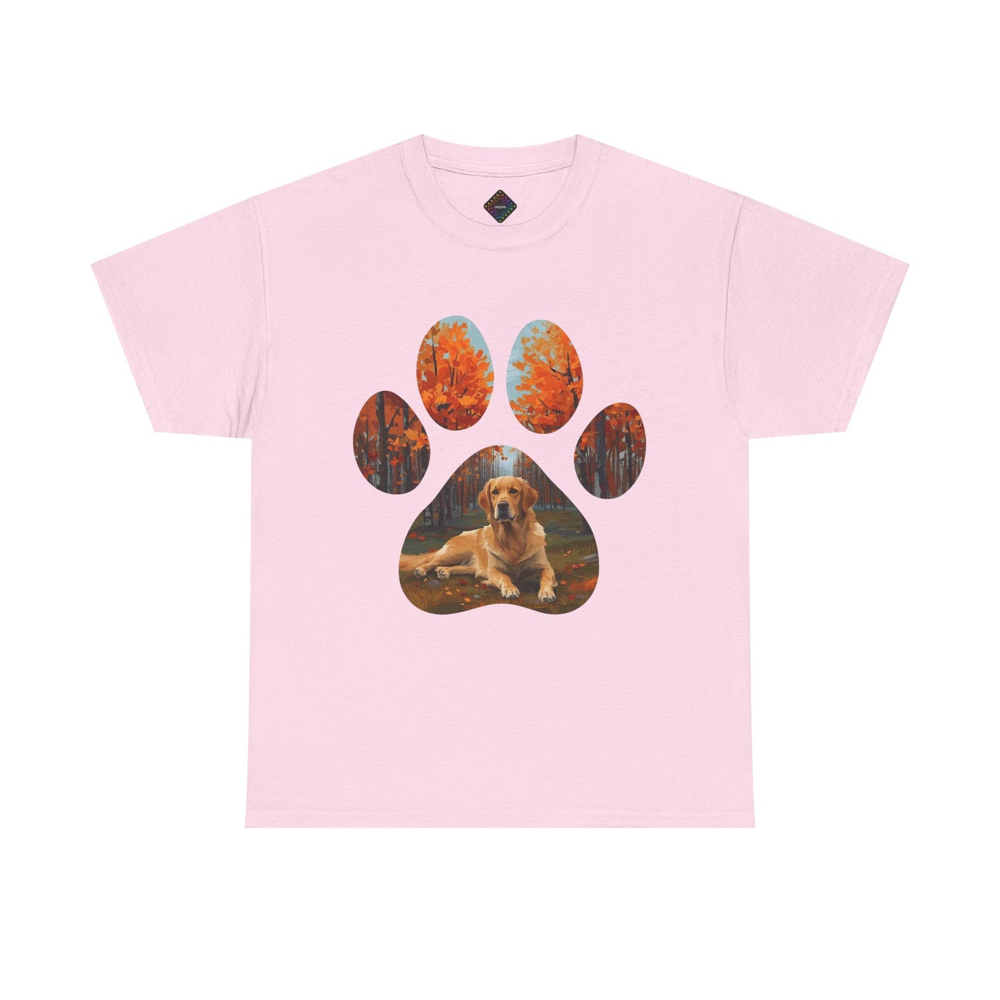 Dog Paw Photo Tee — Golden Retriever Autumn Design
