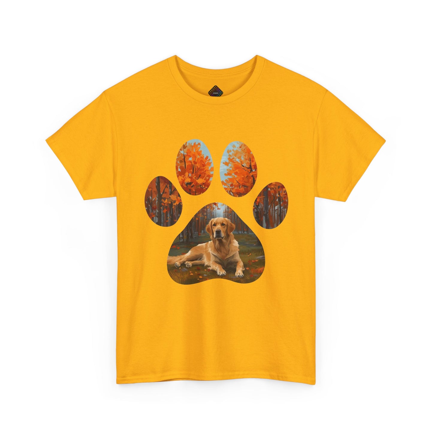 Dog Paw Photo Tee — Golden Retriever Autumn Design
