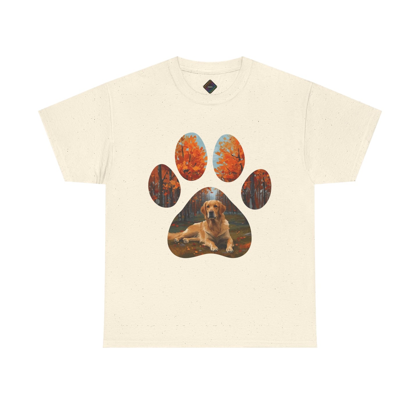 Dog Paw Photo Tee — Golden Retriever Autumn Design