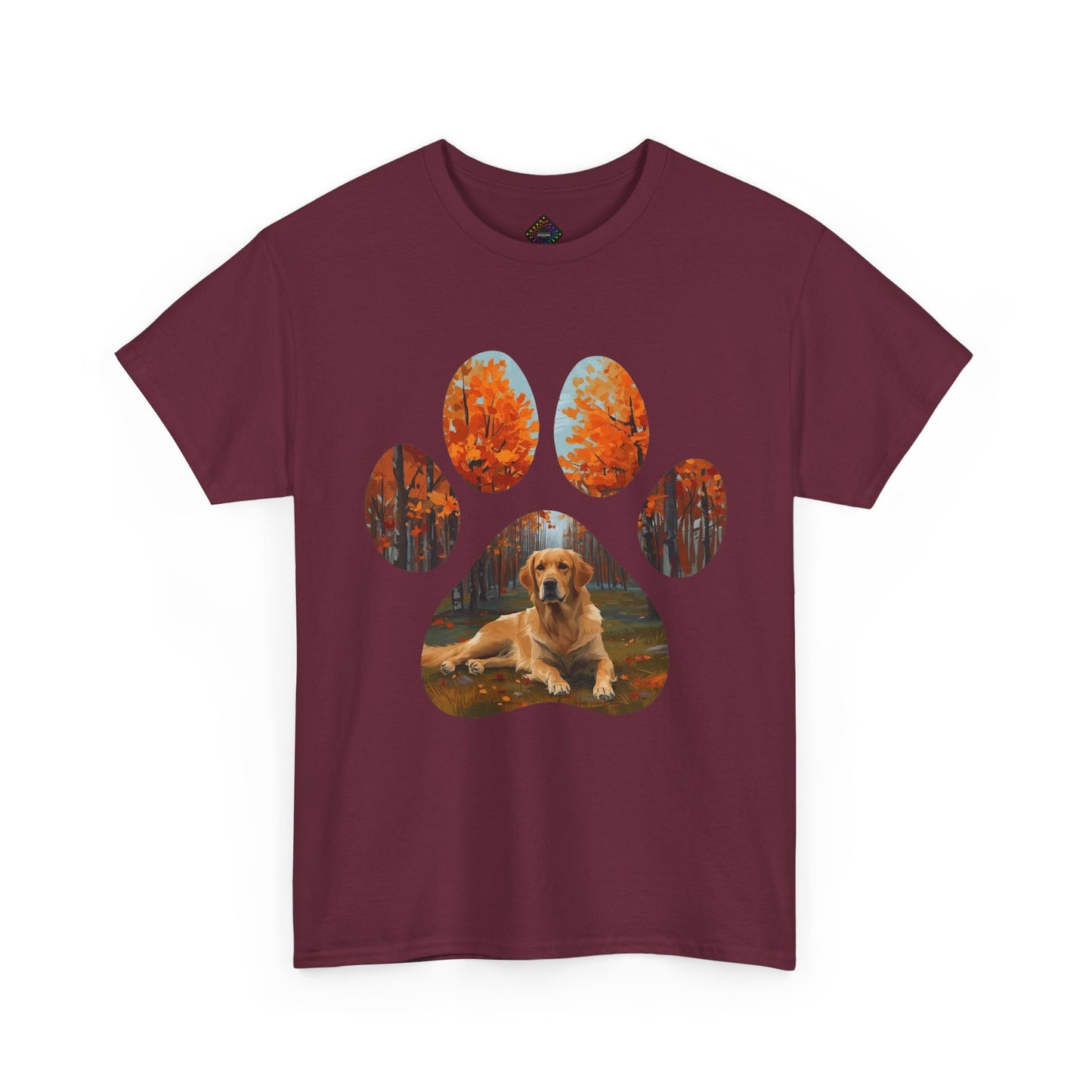 Dog Paw Photo Tee — Golden Retriever Autumn Design