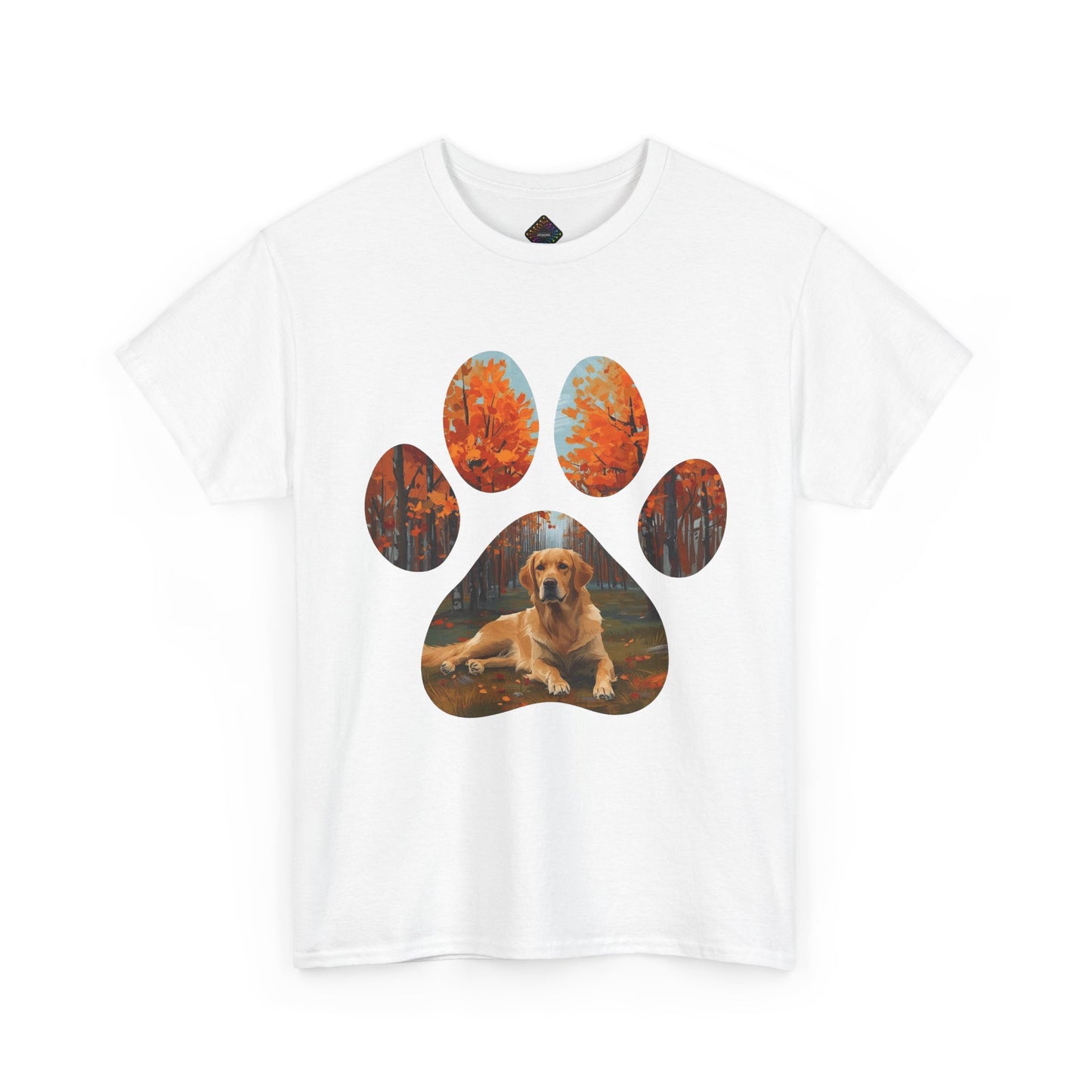 Dog Paw Photo Tee — Golden Retriever Autumn Design
