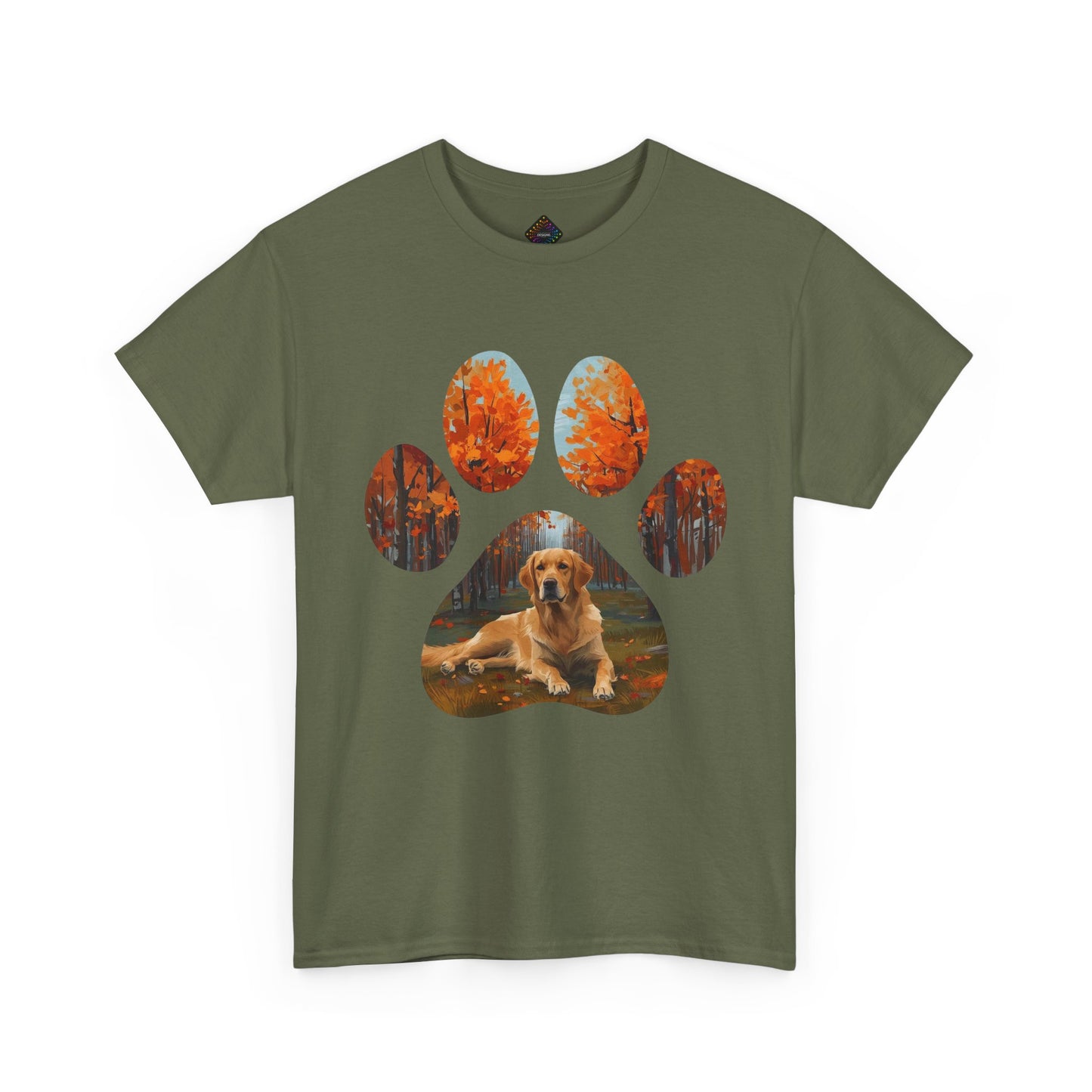 Dog Paw Photo Tee — Golden Retriever Autumn Design