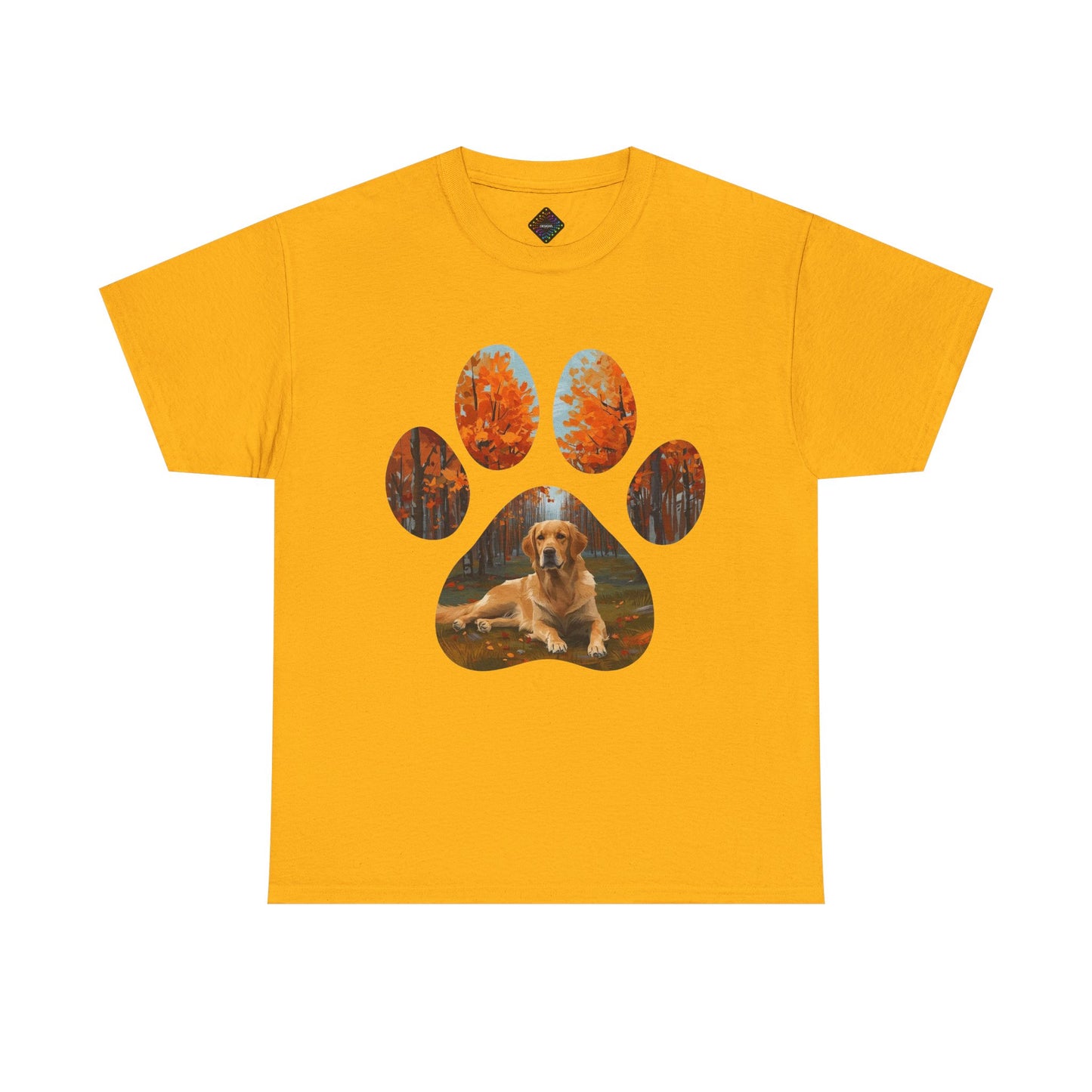 Dog Paw Photo Tee — Golden Retriever Autumn Design
