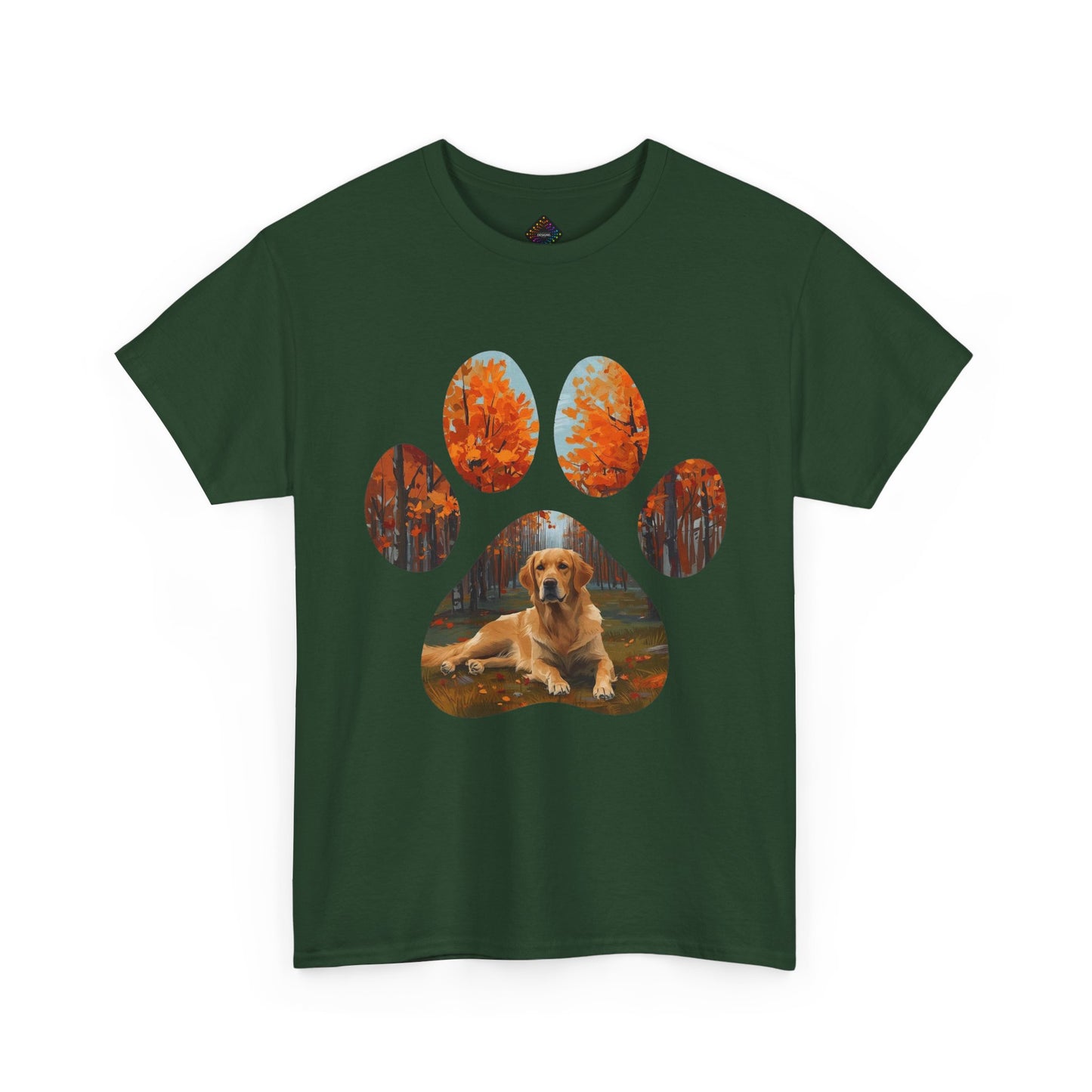 Dog Paw Photo Tee — Golden Retriever Autumn Design