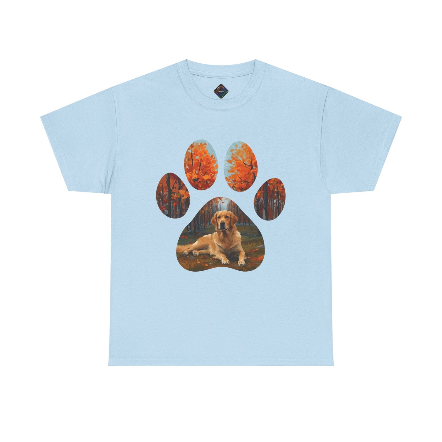 Dog Paw Photo Tee — Golden Retriever Autumn Design