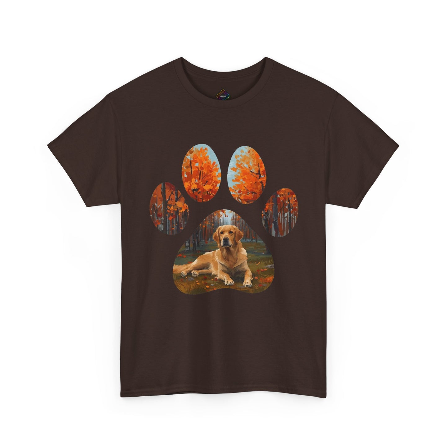 Dog Paw Photo Tee — Golden Retriever Autumn Design