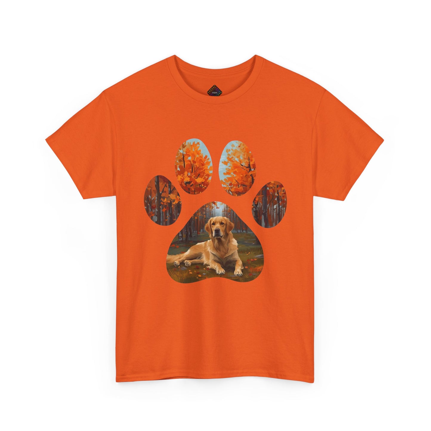Dog Paw Photo Tee — Golden Retriever Autumn Design