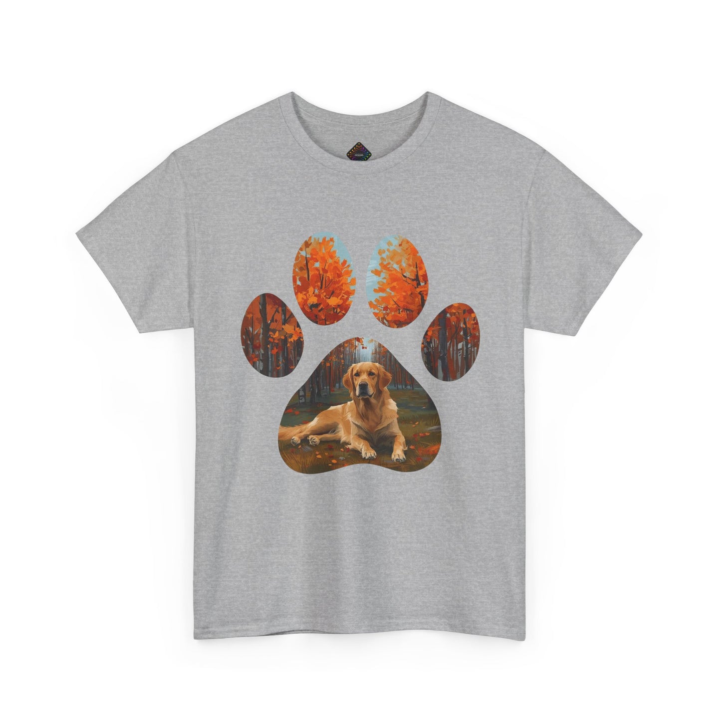 Dog Paw Photo Tee — Golden Retriever Autumn Design