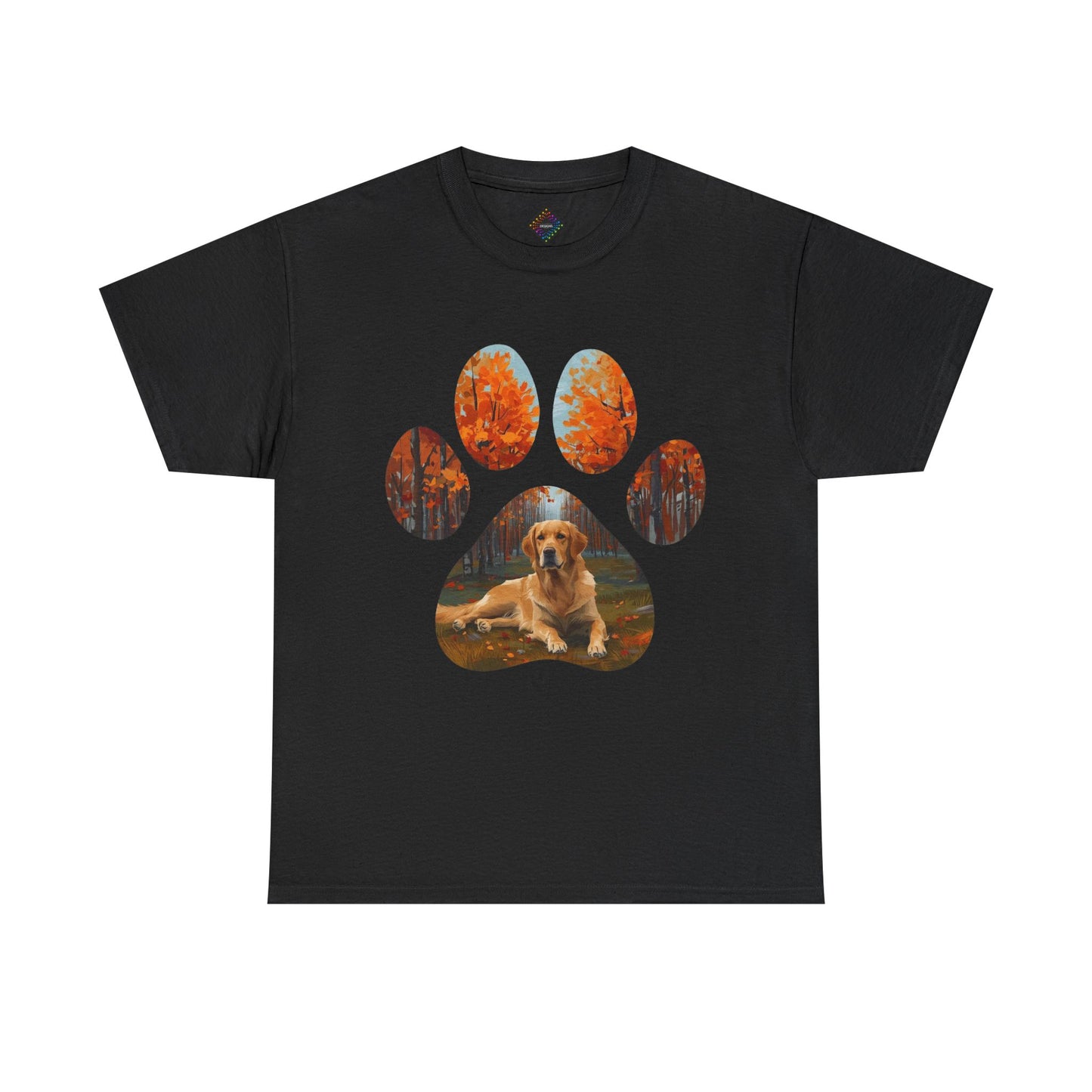 Dog Paw Photo Tee — Golden Retriever Autumn Design