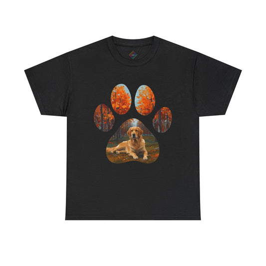Dog Paw Photo Tee — Golden Retriever Autumn Design