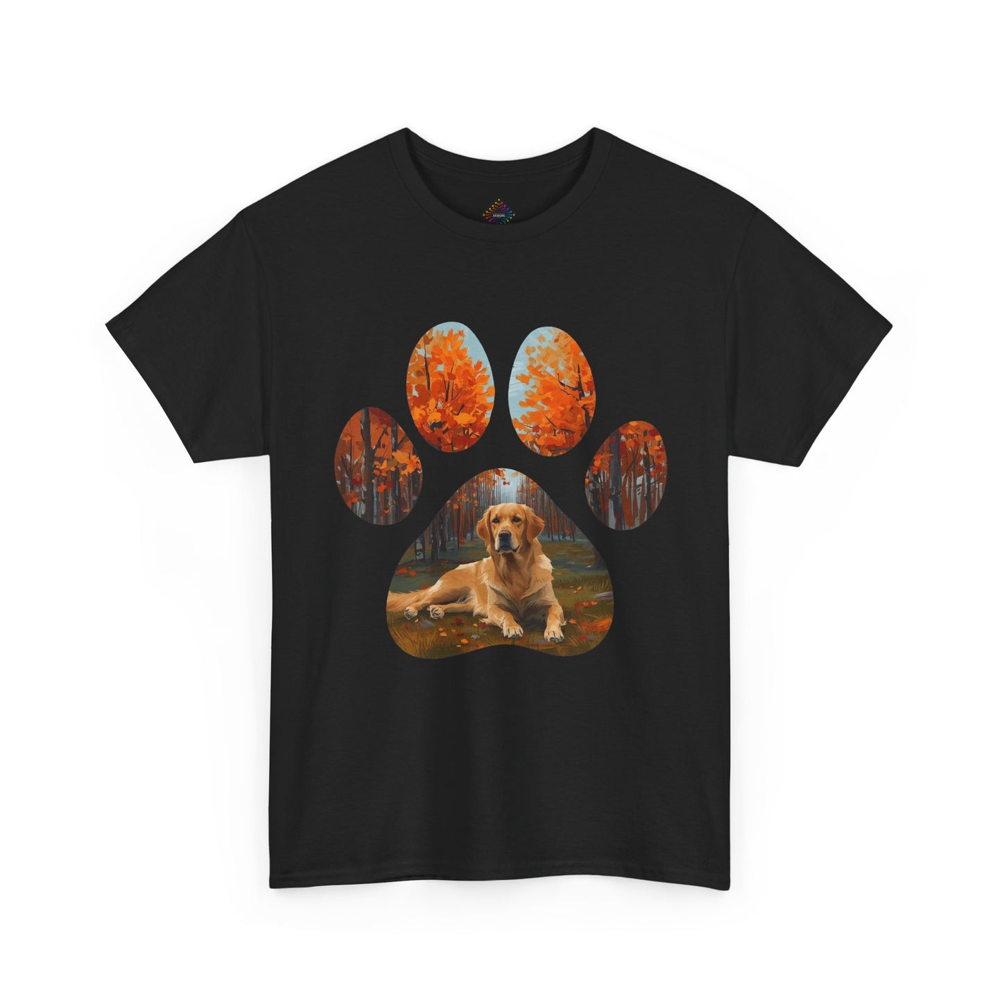 Dog Paw Photo Tee — Golden Retriever Autumn Design