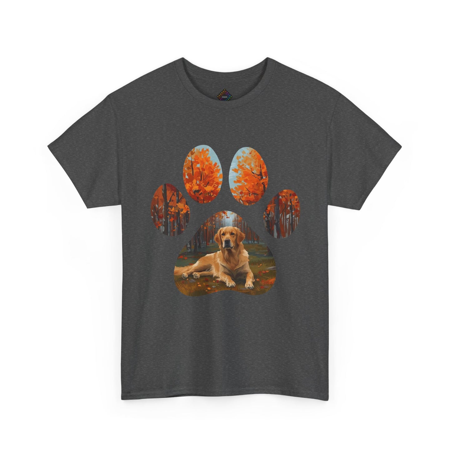 Dog Paw Photo Tee — Golden Retriever Autumn Design