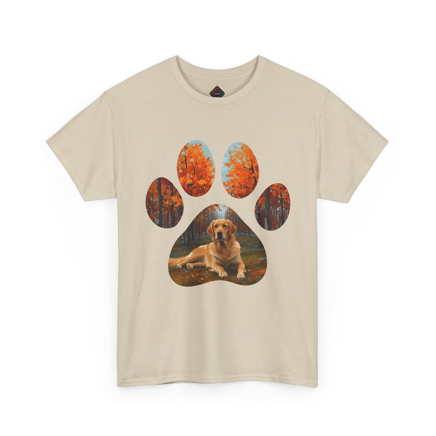 Dog Paw Photo Tee — Golden Retriever Autumn Design