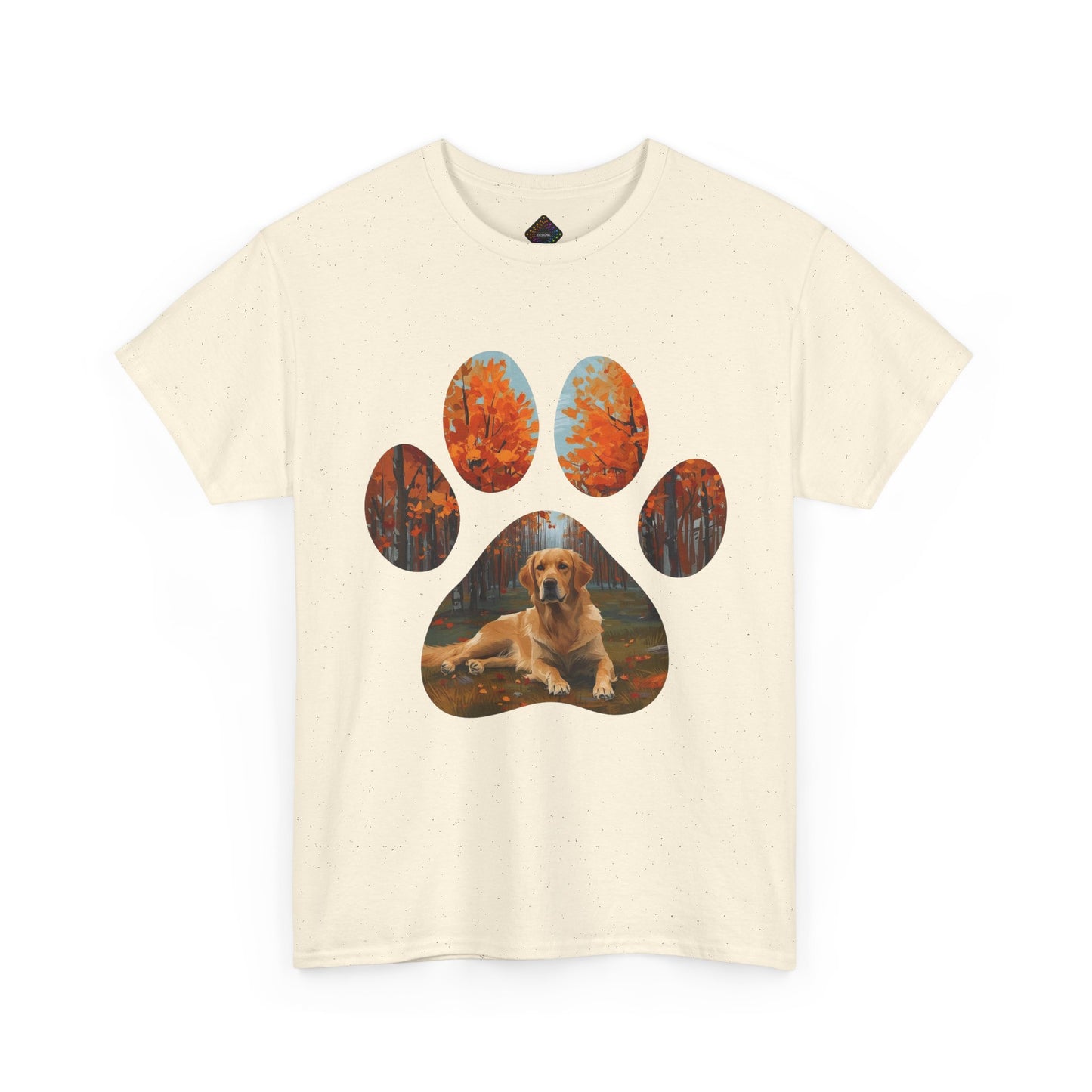 Dog Paw Photo Tee — Golden Retriever Autumn Design