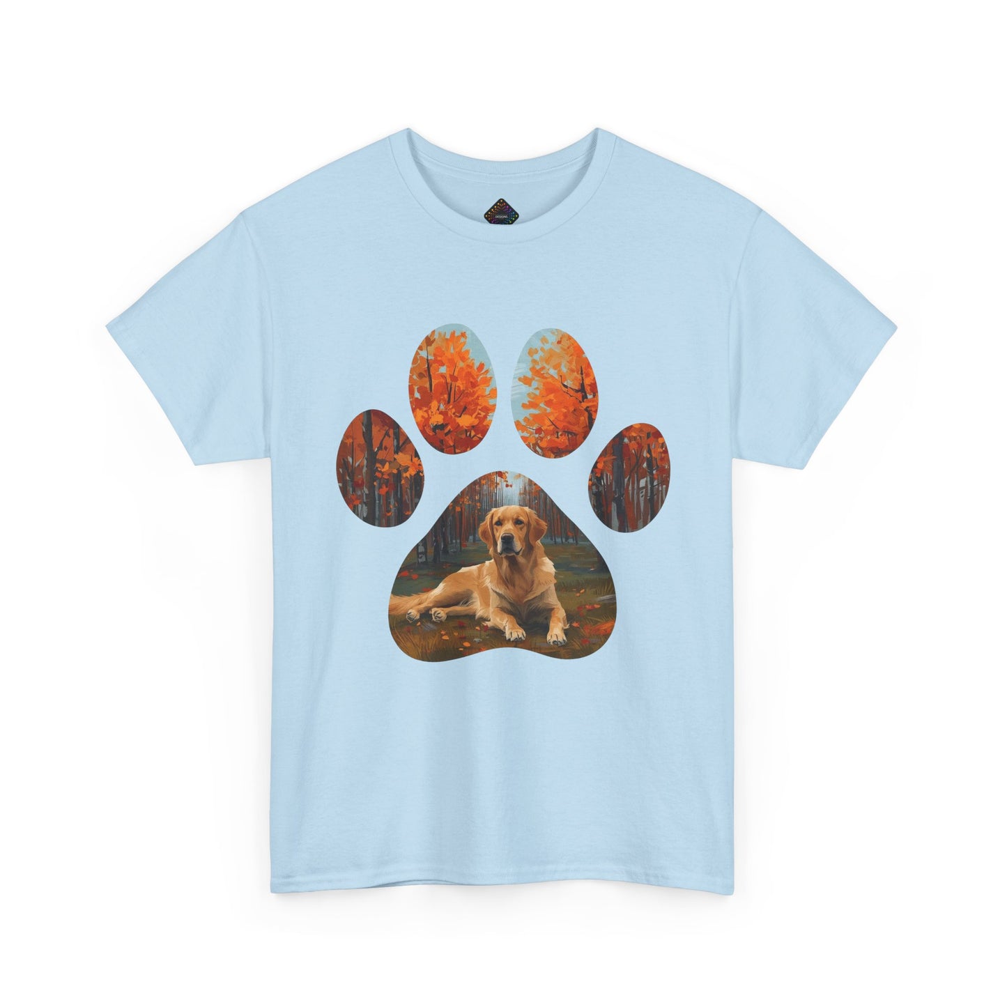 Dog Paw Photo Tee — Golden Retriever Autumn Design