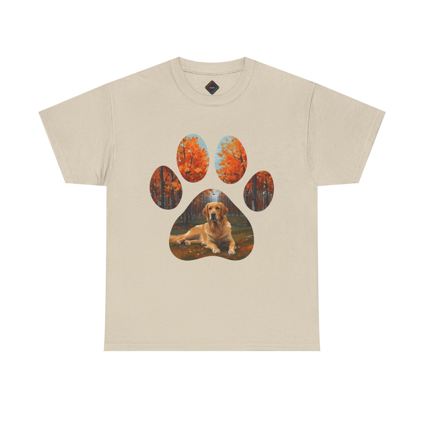 Dog Paw Photo Tee — Golden Retriever Autumn Design