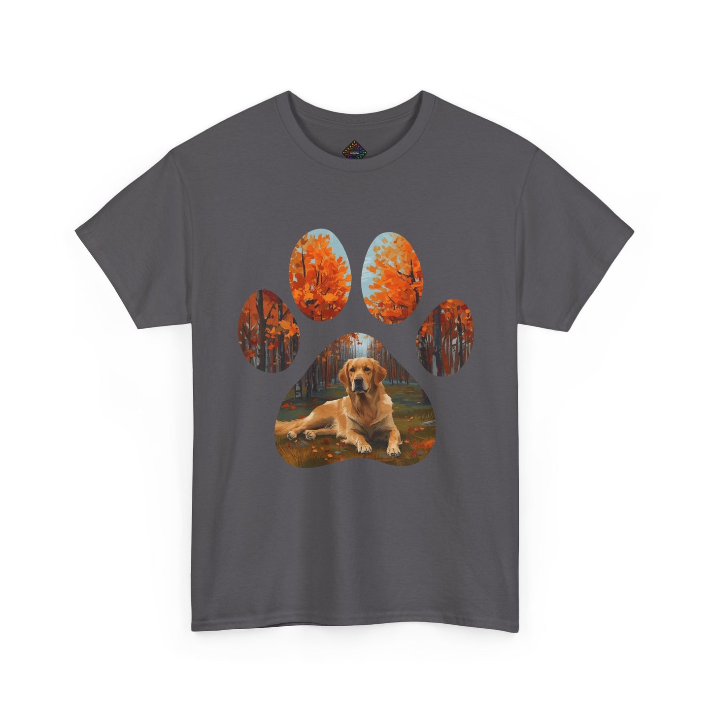 Dog Paw Photo Tee — Golden Retriever Autumn Design